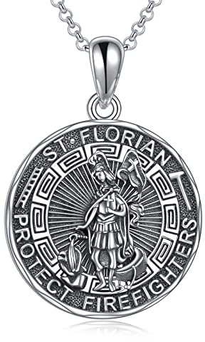 YFN Heiliger Florian Halskette Sterling Silber Religiöser Beschützer Anhänger Sankt Florian Schmuck Geschenke für Damen Herren Feuerwehrmänner