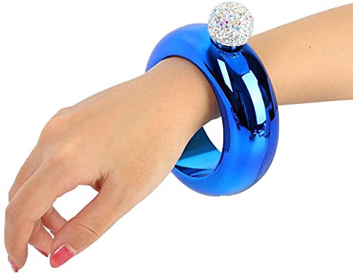Petaca de pulsera, 3.5 onzas hecha a mano con tapa de cristal de acero inoxidable, forma de pulsera hueca, redonda, petaca portátil para baile, fiesta de cumpleaños, club, bar, regalo para mujeres y
