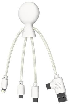 Xoopar Mr Bio Smart Multi USB Cable - Función NFC -4 en 1 - USB-C, USB, Micro USB, Lightning Cable Blanco - Cargador USB Universal para Smartphone Apple iPhone Samsung Google Huawei Xiaomi LG Kindle
