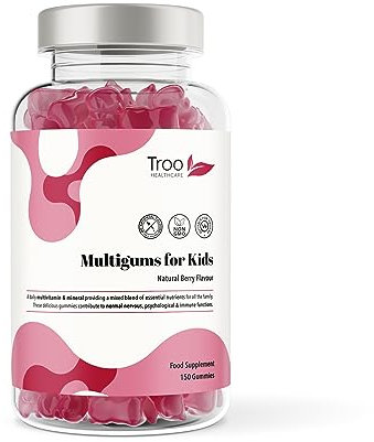 Troo Health Care Multigums for Kids - 150 Natural Berry Flavour Multivitamin & Mineral Chewable Gummies for Children - Includes Vitamins A, B3, B5, B6, B12, C, D2, E, Biotin, Folic Acid & Zinc
