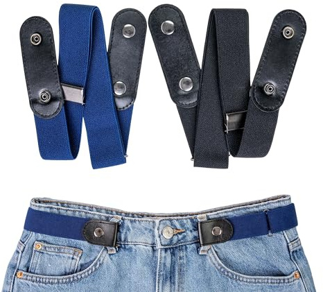 Elastiskt bälte utan spänne, 2 st, justerbart för 60-120 cm midjemått, Svart och Blått, dambälte, herrbälte, barnbälte, unisexbälte till jeans, byxor, justerbart stretchbälte
