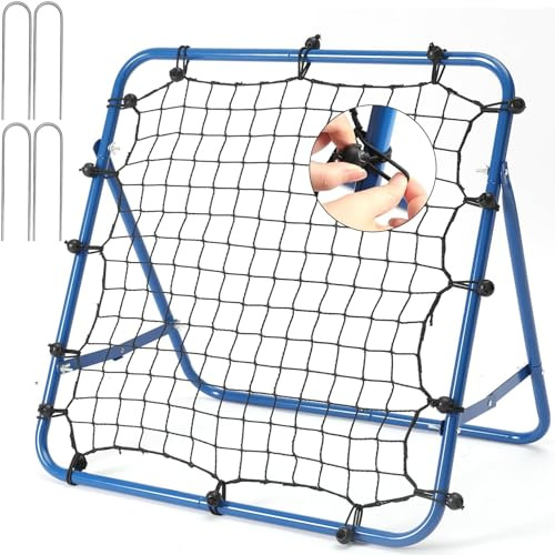 Red de rebote de fútbol para niños, red de rebote, ayuda a objetivo, equipo de entrenamiento de fútbol para niños, jardín, al aire libre, azul, 65 x 65 cm