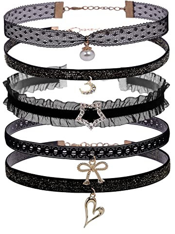 MILAKOO Kropfband mit Anhänger für Frauen Choker Set Damen Spitze Halsband Halskette Mädchen schwarz