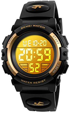 Dayllon Kids Digital Watch Boys Outdoor Sports 50M Waterproof Girls Watches Alarm Clock 12/24 H Stopwatch Calendar for Ages 3-15 Boy Girl Wristwatch Kids Gift,Gold XS