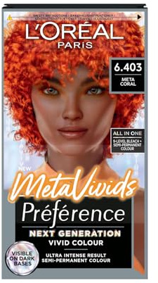 Preference Meta Vivids 6.403 Meta Coral: Permanent hair dye for vibrant, long-lasting, captivating colour. Delivers intense meta coral shades with superior fade resistance, leaving hair luminous.