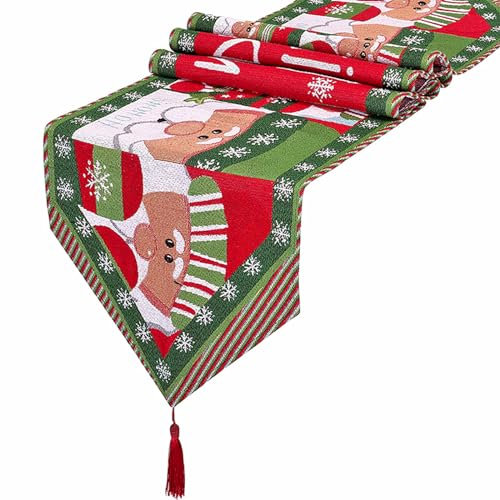 VEIYI Weihnachten Tischläufer und Tischdecke - Weihnachtsmann Tischfahne für Küchen Esstischdekoration - Tischsets Lange Tischwäsche (Weihnachtsmann 33 * 180 cm - B)