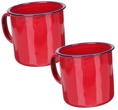 HEMOTON Tasse Rétro en Émail Rouge 500ml Anse, Lot de 2