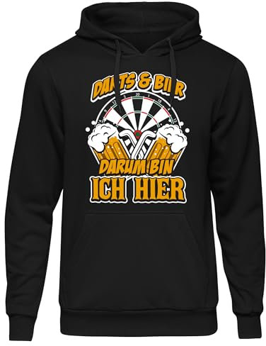 UGLYSHIRT Darts & Bier Herren Kapuzenpullover | Dart Pullover Party 180 Dartspieler Pullover Biertrinker Pils Beer Hoodie | Schwarz (S)