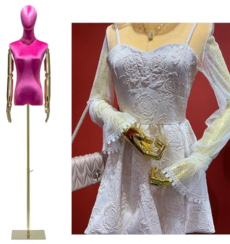 NUNETH Maniqui Maniqui Medio Cuerpo Mujer con Brazos Cabeza, Maniquí de Terciopelo Cuerpo Ajustable Forma del Vestido, Maniqui Torso Maniqui Modelo para Exposicion Ropa, Escaparate (Color : Rose)