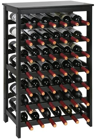 VASMIA 42 Bottles Bamboo Wine Rack,7-Tier Wine Rack Freestanding Floor with Table Top, Wine Storage Shelf for Kitchen Dining Room Bar,Black