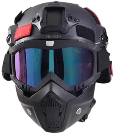 Mich Airsoft Helm Und Maske,Mit Seitenschiene Für NVG Mount Mit Abnehmbarer Und Verstellbarer Brille CS Helm Set
