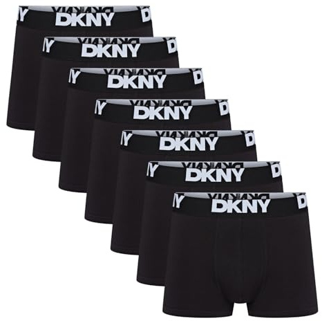 DKNY Seattle Mens Boxers Shorts Multipack | Pack of 7 Cotton Boxers For Men | Soft Breathable Trunks, Premium Cotton Fabric | Mens Underwear Trunks For Him, Black, L