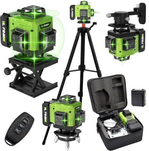 Kreuzlinienlaser mit Stativ, 4D 16 Linien Laser Wasserwaage IP54 Laser Level, 360° Kreuzlinienlaser Grün Selbstnivellierend Baulaser mit Akku, LED-Anzeige, Fernbedienung, Ladeanschluss Typ-C