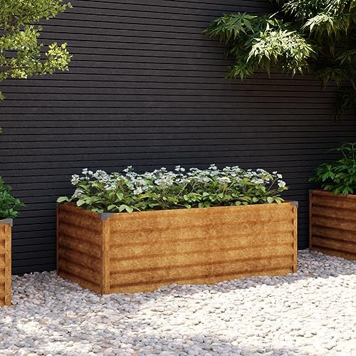 Iiaky Lit surélevé de Jardin 100x50x36 cm Acier corten,Bordure Pierre,Kit Gabion,Gabion Jardiniere