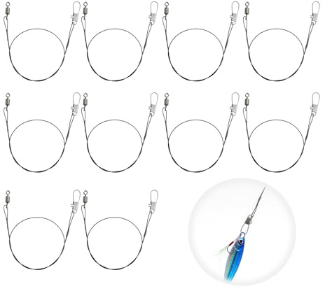 WrteEase 10pcs Fishing Wire Trace Leaders - Stainless Steel Lure Wire Trace with Snap for Pike, Hidden Main Line, Prevent Fish Bite Line (Black)