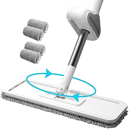 SMELEYOU Mocio piatto con strizzatore automatico, in microfibra, ad asciugatura rapida, con rotazione a 360°, con 4 panni per mocio per legno duro bagnato e asciutto, laminato, piastrelle, accessorio