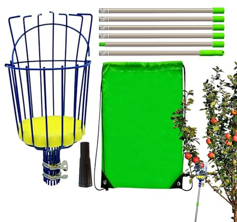 Poste de recogida de frutas con cesta telescópica, recogedor de frutas, poste de recogida de frutas, poste de recolector de frutas inoxidable para aguacate, limón, pera y mango