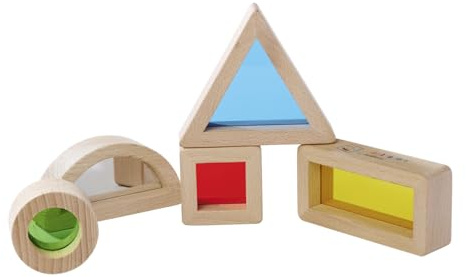 Eichhorn – Montessori – Fensterbausteine in 5 verschiedenen Formen und farbigem Acrylglas, beobachte & entdecke die Welt durch eine Bunte Linse, aus 100% FSC zertifiziertem Buchenholz, ab 1 Jahr