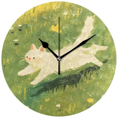 Amooorous Cartone animato carino gattino bianco 25,4 cm rotondo reloj de pared para cocina silenzioso arredamento per hotel casa sala da pranzo