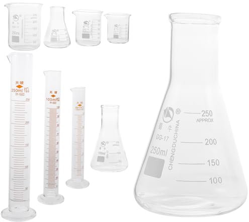 Cabilock 9pcs Complete Lab Glassware Beakers Graduated Cylinders Measuring Cups Conical Bottles Measuring Cylinder Scientific Lab Equipment Student Tools