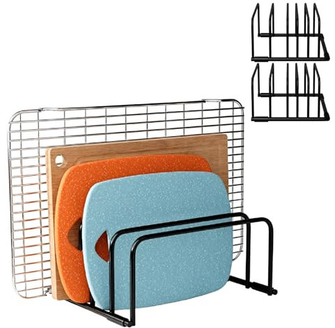 GmeDhc 2 pezzi tagliere in metallo, tagliere con 5 slitte, supporto per teglia, tagliere organizzatore, per piatti, tagliere e supporto per stoviglie