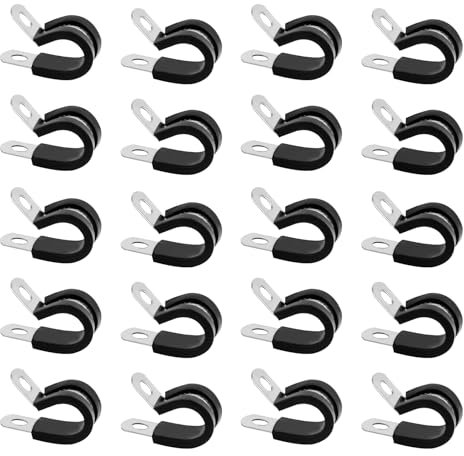 20 Pcs Abrazaderas para Tubos, 10mm Abrazaderas de Tubo con Inserto de Goma, Clips P de Goma, Abrazadera de Manguera, Abrazadera de Cable de Acero Inoxidable, P Clips de Cables(10 mm)