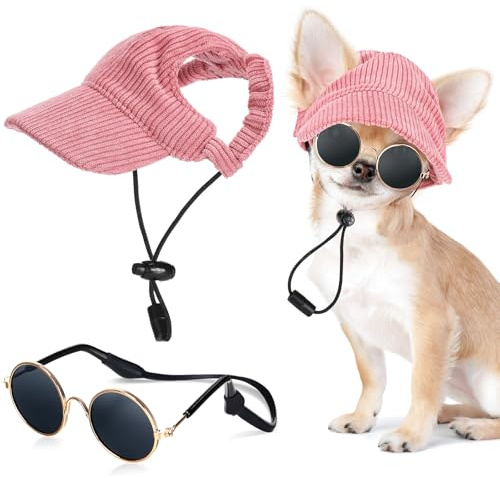 Jadive Cappello da Baseball per Cani con Fori per le Orecchie Occhiali da Sole per Gatti Cani con Silicone Antiscivolo Cappello Parasole Regolabile per Cuccioli(Rosa,Medio)