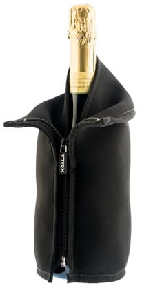 Enfriador de Vino y Cava de Neopreno con Gel Frío - Funda Reutilizable con Cremallera, Elegante y Antideslizante, para Champagne y Botellas Estándar, color Negro