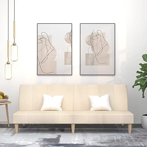 Homgoday Schlafsofa 2-Sitzer Klappsofa Bettcouch Loungesofa Bettsofa Sitzsofa Sofa Couch Gästesofa Sitzmöbel für Wohnzimmer Büro Creme Stoff