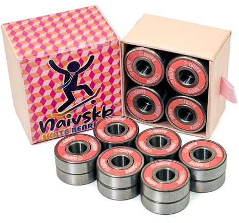 Naivskb Skate Bearings 8mm 16 Pack, Precision 608 Bearings Quad Inline Skates Roller Derby Skateboard Longboard Scooter(Vintage Pink)
