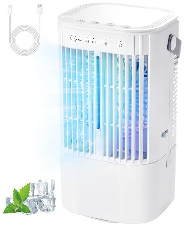 Portable Air Conditioners AC Unit: 4-in-1 Evaporative Air Cooler Mini AC Fan LED Light 1000ml Water Tank USB Powered Small Air Conditioner Portable AC Units Cooling Fans that Blow Cold Air for Rooms