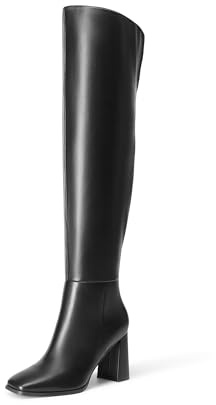 DREAM PAIRS Women's Tall Over the Knee Boots Thigh High Fall Block Chunky Heeled Knee High Long Boots with Fashion Square Toe and Side Zipper,Size 5.5,Black,DWUMOB2515