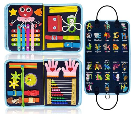 IZDUDO Busy Board Montessori, Planche Activité Tableau Sensoriel, Livre Jouet de Développement Motricité Fine & Éducation Préscolaire, Jeux Educatif pour Garcon Fille#1