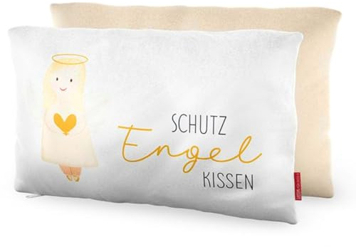 la vida GmbH Schutzengel Dekokissen, Weißes Zierkissen mit Engel-Motiv, Dekorativer Überzug
