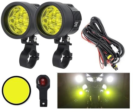 Faro Delantero Proyector Moto Universal Doble Colores Led Estroboscópico Motocicleta Faro Antiniebla DRL Lámpara Coche Moto ATV Bombilla Alto Brillo Amarillo Blanco 12V