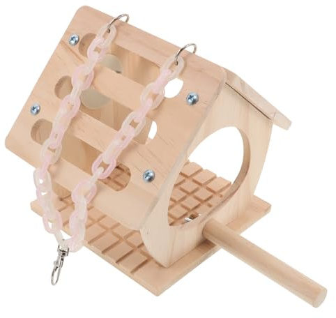 BUGUUYO Parrot Hut aus Holz mit Schaukel und Sitzstange Kompakter Stabiler Nistkasten zum Aufhängen für Papageien Wellensittiche Zucht und Eiablage im Garten und Käfig