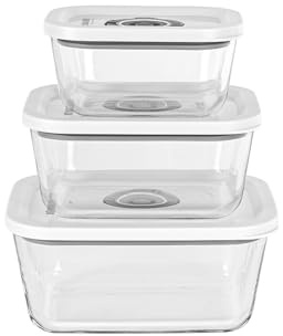Rommelsbacher Vakuum Behälter Set VCG 1, 3 Behälter, Borosilikatglas, BPA-frei, hitzebeständig, spülmaschinenfest, gefriergeeignet, inkl. Vakuumierschlauch & Adapter für Vakuumierer anderer Marken