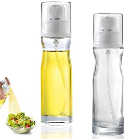 HECHKJ 2 pulverizadores de aceite de cristal, 200 ml, spray de aceite para airfryer, botella de spray ajustable de aceite de oliva, botella de spray con tapa, para cocina, restaurante, panadería
