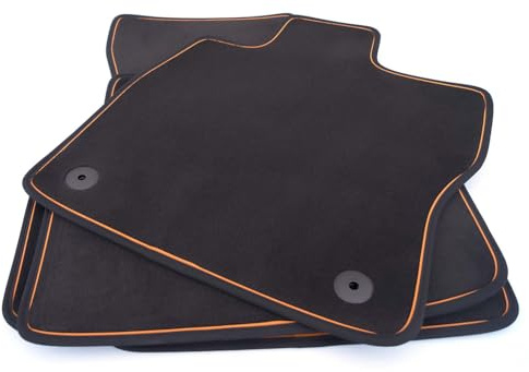 Golvmattor passande för Cupra Tavascan (bruna dekorremsor) premium velourmattor set 4 delar bilmatta + originalklickfäste, väderbeständig, halkfri