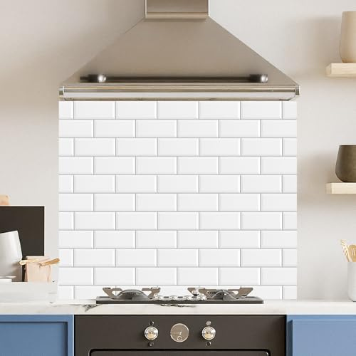 Premium 75 x 60cm White Metro Tile 6mm Glass Toughened Kitchen Splashback