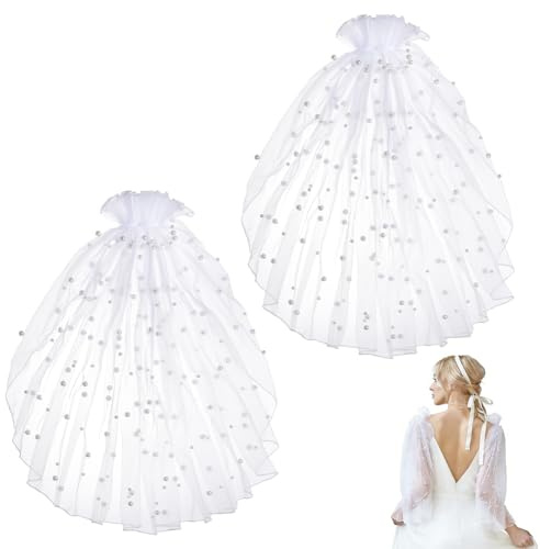nbeads 1 Paire Manches Détachables pour Mariage, Manches Bouffantes Blanches Amovibles avec Broche Épingle de Sûreté et Décoration de Perles pour Robes de Mariée et Robes de Soirée de Bal, 47-50cm