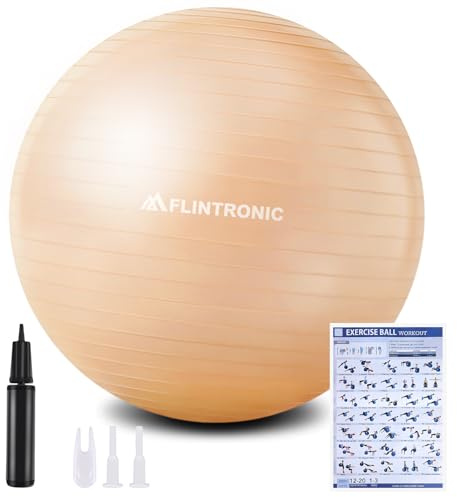 flintronic Pilates boll, 65 cm fitness träningsboll, graviditet och sittande, balans, träning, inkluderar bruksanvisning, luftpump, roséguld 65 cm