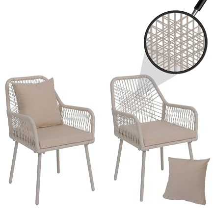 Mendler 2er-Set Gartenstuhl HWC-O12 Aluminium - Creme, Bezug Creme | Outdoor, Sitz-/Rückenpolster, Seilgeflecht, Rope