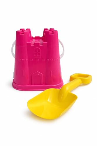 Children’s Castle Bucket and Spade – Plastic Beach & Sand Toy with Removable Handle (1 Bucket + 1 Shovel) (Pink)