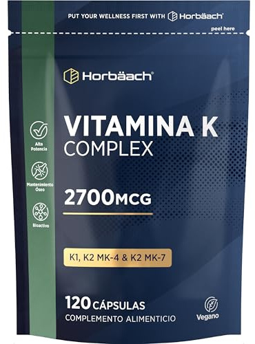 Vitamina K Complex 2700ug | Complejo con Vitamina K2 MK7 + K2 MK-4 & K1 | Alta Dosificación | Vitamin K | Horbaach