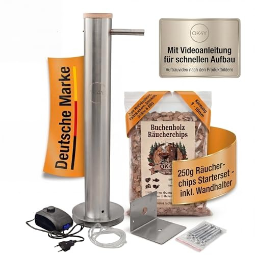 OK4Y Kaltrauchgenerator XXL 70 cm aus Edelstahl, 4,3 L – Kalträuchern für Räucherofen, Smoker & Grill – für Fisch, Fleisch, Käse & Wurst – Stand- & Wandmontage, Filter (70 cm Stand und Wandmontage)