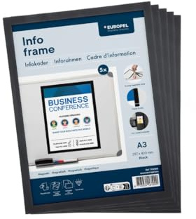 Europel Magnetischer Inforahmen A3 Schwarz 5er Set, 315x437mm, Whiteboard | Dokumente bleiben sauber, lesbar und sicher geschützt.