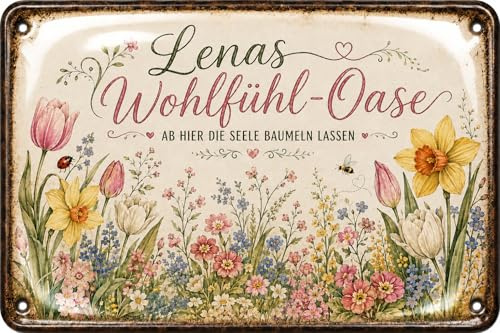 schilderkreis24 Personalisiertes Gartenschild mit Wunschname – „Wohlfühl-Oase“ Schild mit Blumen & Spruch, Garten Deko Geschenk für Mama, Oma, Freundin, Terrasse, Balkon, Gartenhaus
