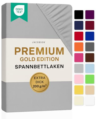 Jacobson Premium Spannbettlaken 200 g/m² Jersey Baumwolle mit Elasthan (180x200-200x200 cm, Grau)