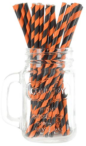 250 Orange/Black Stripe Eco Friendly Recyclable Paper Drinking Straws Bright Colours Stripes And Metallic Colours Great for Birthday Wedding Christmas Party Baby Shower Decoration Food Safe Single Use
